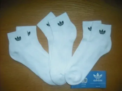 Mens NWT Adidas Quarter Ankle Socks 3prs White TREFOIL Logos Cushion Sz:L(8-12) • $13.75