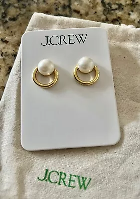 J Crew Gold Pearl Circle Stud Hoop Drop Earrings NWTNEW • $24.64