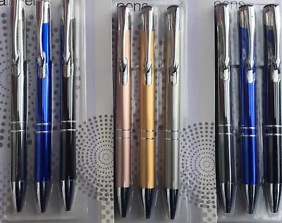 Premium Deluxe / Ballpoint Ball Pen 3 Mix Blue Black Colour Smooth Writing Biro • £5.99