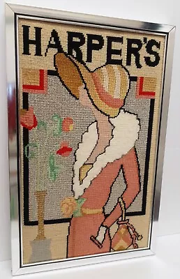 Vintage HARPER'S Bazaar Magazine Needlepoint Picture Framed Lady Retro Art Deco • $174