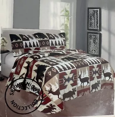 Spring Home Lodge Bedspread Queen  Size Quilt With 2 Shams. Cabin 3-Piece Revers • $31.19