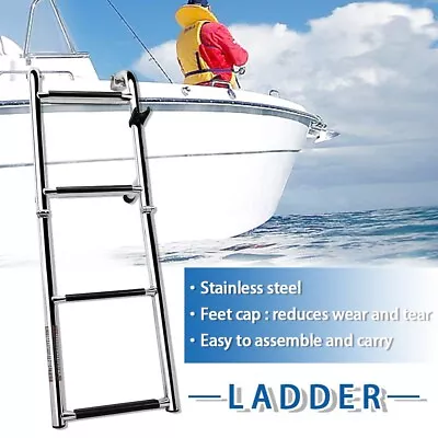 Boat Folding Ladder Stainless Steel Ladder 4 Step Pontoon 2+2 Step Portable • $68.69