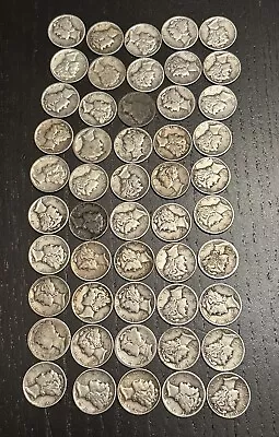 1917-1945 Mercury Silver Dime Lot Of 50 Coins Tons Of Older Dates $5 Face A • $107.50