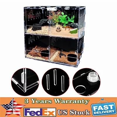 Acrylic 4 Grids Reptile Cage Large Tank Cage Enclosure Box Tarantula Insects  • $34.20