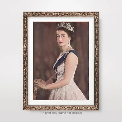 Young Queen Elizabeth II Vintage Portrait Art Print Poster 1953 Coronation • £14.99