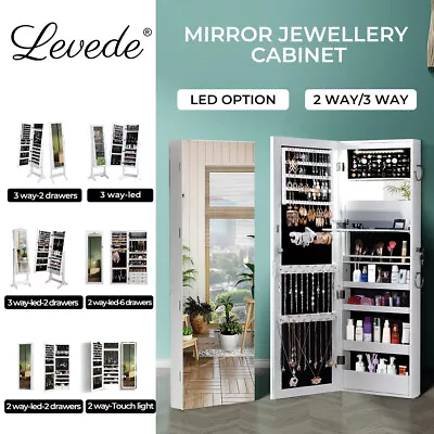 Levede Mirror Jewellery Cabinet Full Length Makeup Storage Jewelry Organiser Box • $119.99