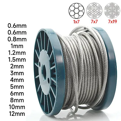 PVC Coated Stainless Steel 304 Cable Wire Rope 1x7 7x7 7x19 Clear 1/32  - 1/2  • $2.95