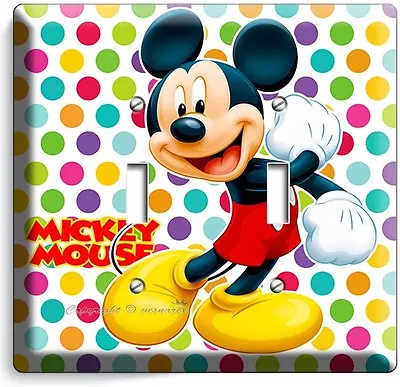 Mickey Mouse Pastel Polka Dots Double Light Switch Wall Plate Cover Baby Nursery • $21.99