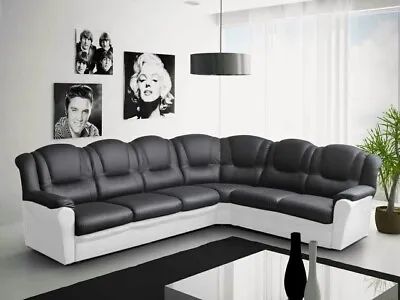 £749 • Buy Corner Sofa Black And White Or Grey Faux Leather 6 Seater Settee