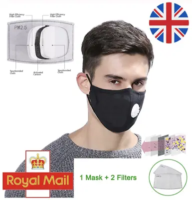 £1.79 • Buy Black Reusable Cotton Fabric Face Mask Cover Washable 2x PM2.5 Eco Winter Layers