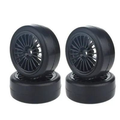 4x 1/10 RC Rubber Tires 64mm Wheel 12mm Hex For HSP HPI Traxxas RC On Road Car • £10.79