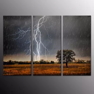  Lightning Rain Nature 3 Piece Canvas Art Print Painting Wall Art Home Decor • $146.80