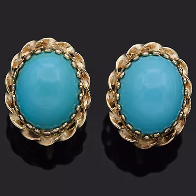 Vintage 14K Yellow Gold Robin's Egg Turquoise Screw-Back Earrings • $299