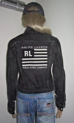 Vintage Polo Ralph Lauren Jacket Vintage Short Black Denim Jacket Retro Size S  • $89