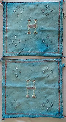 Moroccan Silk Sabra Throw Pillow - Aqua Blue - PAIR (2 Covers) • $123.62