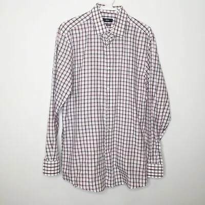 BOSS Hugo Boss Men’s Plaid Dress Shirt Size 16.5 White EUC Sharp Fit • $25.50