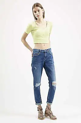 £4.99 • Buy BNWT Topshop Yellow Ribbed Popper Front Cropped Tee, Sizes 6 & 8, RRP £12