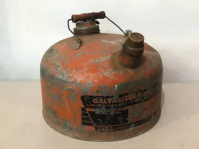 Vintage Eagle Red 2 Gallon Galvanized Vented Gas Can Old Style Wood Bail Handle • $29.99