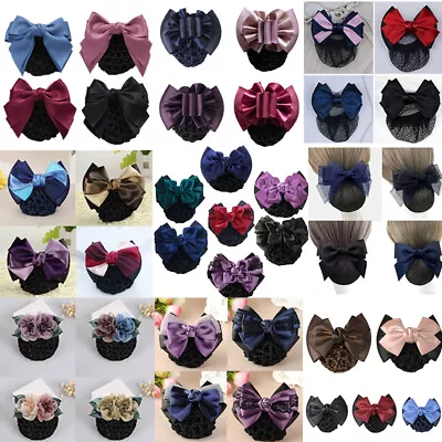 Satin Bow Barrette Hair Clip Hairpins Cover Net Bun Snood Bowknot Women Bridal • £2.75