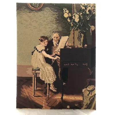 Vintage THE MUSIC LESSON Petit Point Woolen Gobelin NEEDLEPOINT WOOD MAT 18 X24  • $64.99