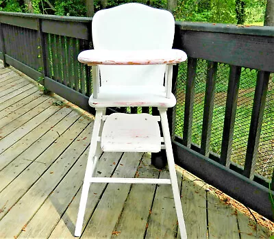 Vintage Wood High Chair White Over Pink Distressed Paint • $395