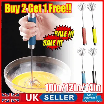 Easy Whisk Semi Automatic Stainless Whisks Hand Push Egg Beater Milk Whisk Mixer • £5.17