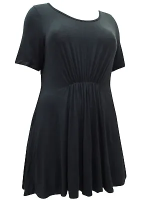 Curve T Shirt Top Womens Plus Size 20 Black Shirred Short Sleeve Longline Tee • £12.99