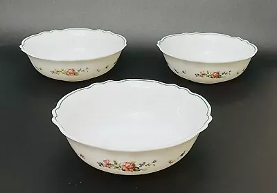 3 Arcopal France ‘Provincial’ 6 1/4  Cereal Bowls Floral Milk Glass 1 Small Chip • $18