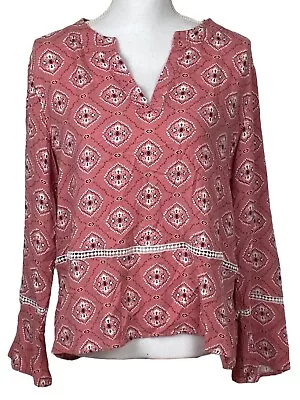 Fourteenth Place Women's Shirt Sz Large Pink V Neck Long Sleeve Pullover Top • $10