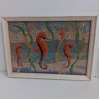 Seahorses Mosaic Tile Art 13 X 9  Vintage Framed Sea Horse. • $21