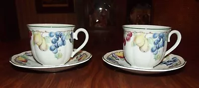 2 Villeroy & Boch Melina Cup & Saucer Fruit Pattern Vitro-Porzellan Germany Mint • $19.95