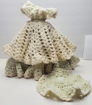 Vintage Hand Crocheted Dress And Matching Hat Fashion Doll 14  Tall • $14.95