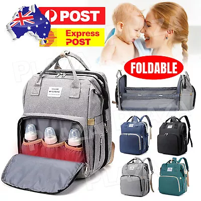 Large Mummy Bag Maternity Nappy Diaper Crib Backpack Folding Baby Bed NEW • $22.95