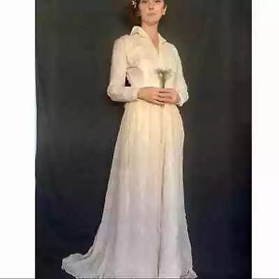 Vintage 1930s Lace Long-Sleeve Ivory Wedding Dress Victorian Bridal Gown Size XS • $135