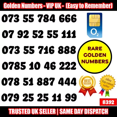 Gold Easy Mobile Number Memorable Platinum Vip Uk Pay As You Go Sim Card - B392 • £7.95