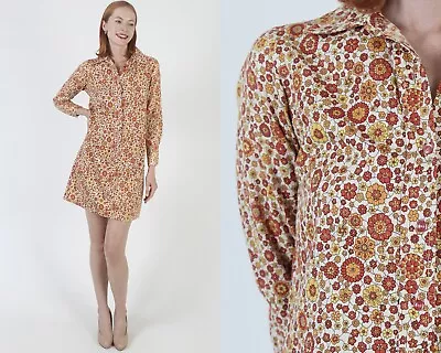 All Over Print 60s Micro Mini Dress Vintage Go Go Shift Short Mod Scooter Frock • $69.35