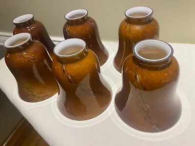 6 Amber Brown Swirled Art Glass Shades Pendant Light • $38