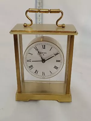 Vintage Brass Swiza 8 Day Swiss . Desk Alarm Clock Working Well A21 • $12.62