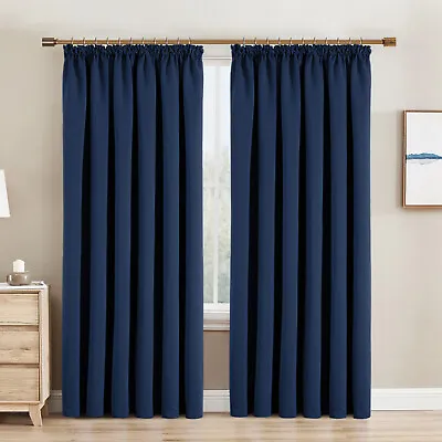 Thermal Blackout Curtains Pencil Pleat Pair Of Ready Made Curtain Panel Tie Back • £25.99