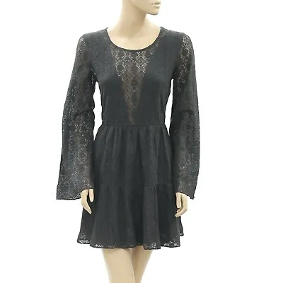 Ecote Urban Outfitters Jessa Floral Lace Mini Dress Gray Tiered Vintage M 217641 • $7.96