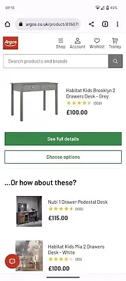 Habitat Kids Brooklyn 2 Drawers Desk - Grey • £60