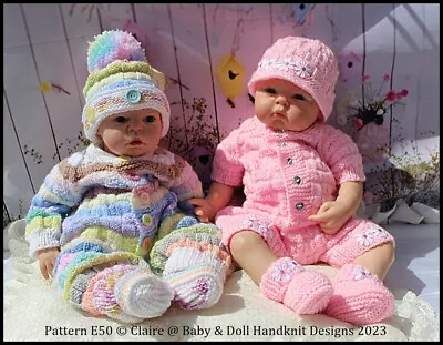 Knitting Pattern E50 Playsuit / All In One Reborn Doll 16-22  Or Prem-3m+ Baby • £3.99