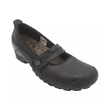 Merrell Plaza Bandeau Women's Mary Janes Sz 6 Black Leather Outdoor Shoes • $25