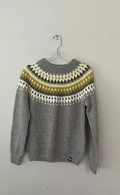 RAUMA Size XS Norwegian Wool Sweater Varde Yoke Pullover Gray Yellow Pullover • $69