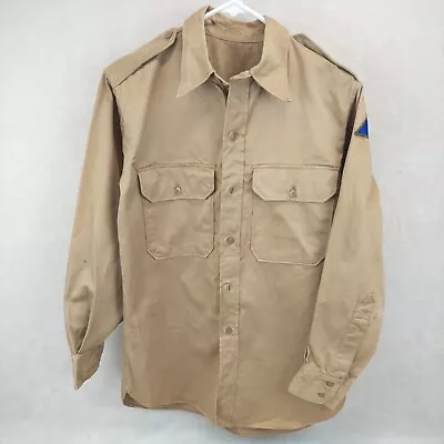 Vtg Military Cotton Khaki Stand Up Collar Shirt 15×32 Woodbury Mfg • $44.99