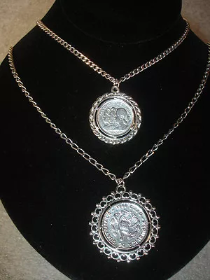 Guatemala & Vietnam Unique 2 Coin Double Chain Silver Tone Necklace Jewelry • $69.95