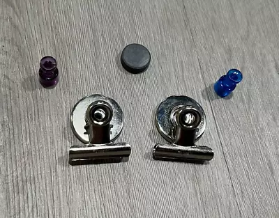 Lot Of 5 Fridge Magnets Paper Clips Blue Purple Thumbtack-Like Black Circle EUC • $7.13