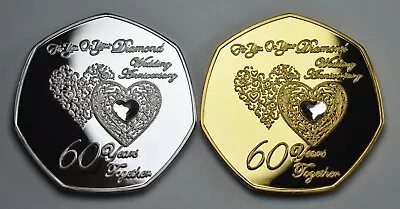 £12.99 • Buy Pair Of 60th DIAMOND WEDDING ANNIVERSARY Gemstone Commemoratives. Gift/Present
