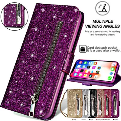 $12.78 • Buy Glitter Wallet Case For IPhone 14 13 12 11 X XR XS 8+ Leather Zip Magnetic Cover