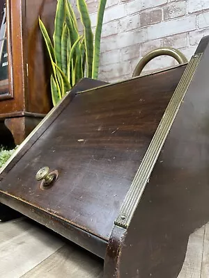 Antique Wooden Purdonium Coal Scuttle & Liner Fireside Log Box Chest Victorian • £69.99